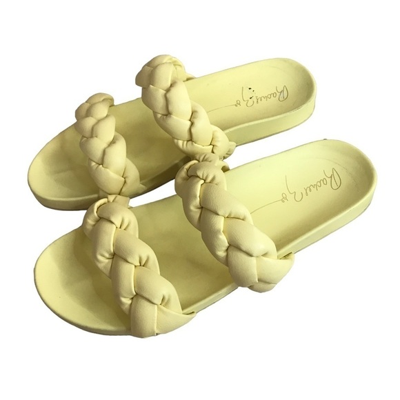 Rachel Zoe braided double strap bright yellow slides - Picture 2 of 9